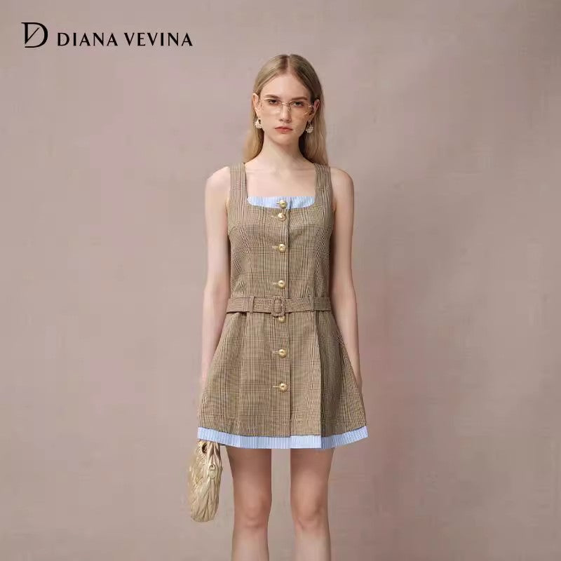 PLAID AND STRIPE PATCHWORK DRESS