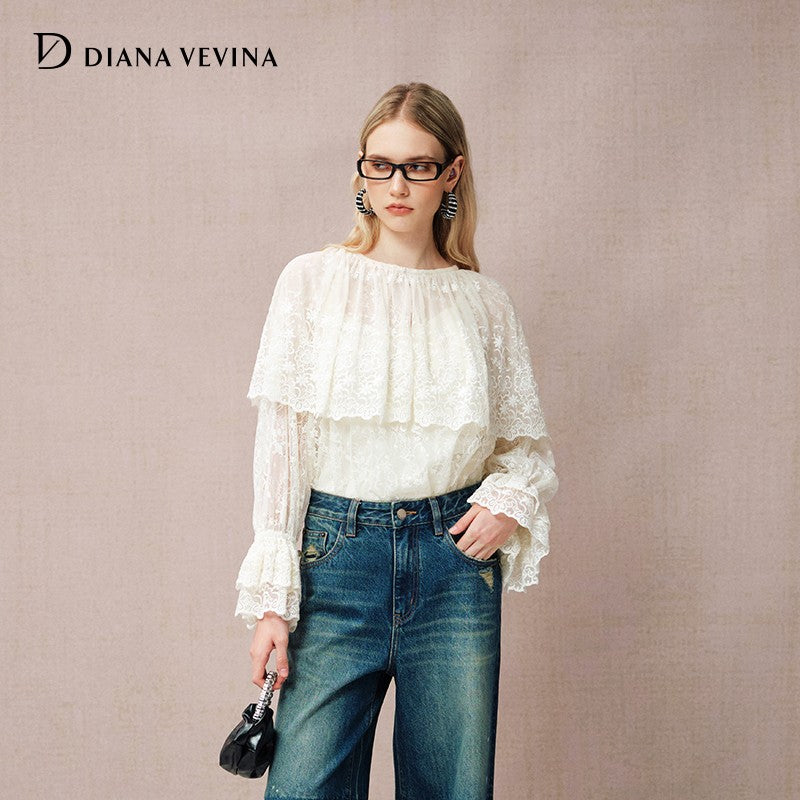 LACE SHAWL COLLAR BLOUSE