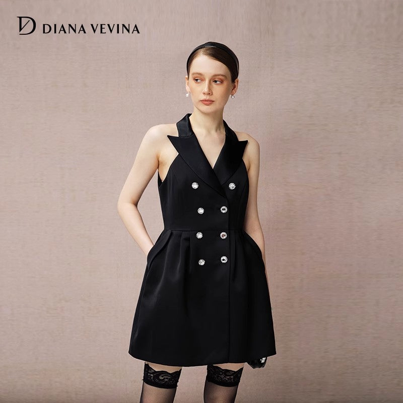 SATIN V-NECK SLEEVELESS PUFF DRESS
