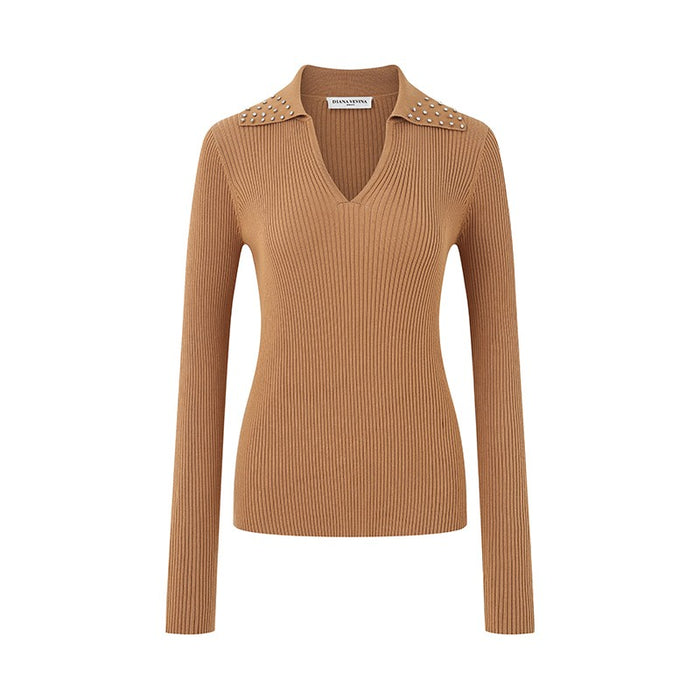 COFFEE RHINESTONE EMBELLISHED BASE SHIRT