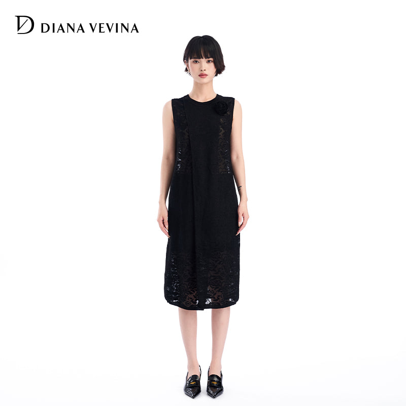 BLACK JACQUARD SLEEVELESS DRESS