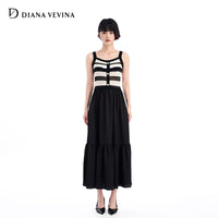 STRIPED EYELET KNIT PATCHWORK DRESS