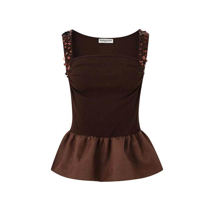 COFFEE EMBELLISHED BUD KNIT VEST