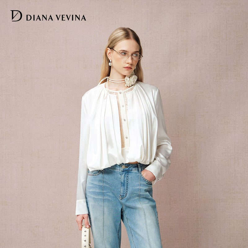 ACETATE LACE PATCHWORK LAYERED SHIRT