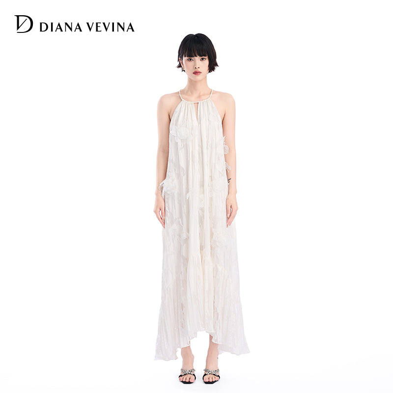 WHITE HALTER NECK MAXI DRESS