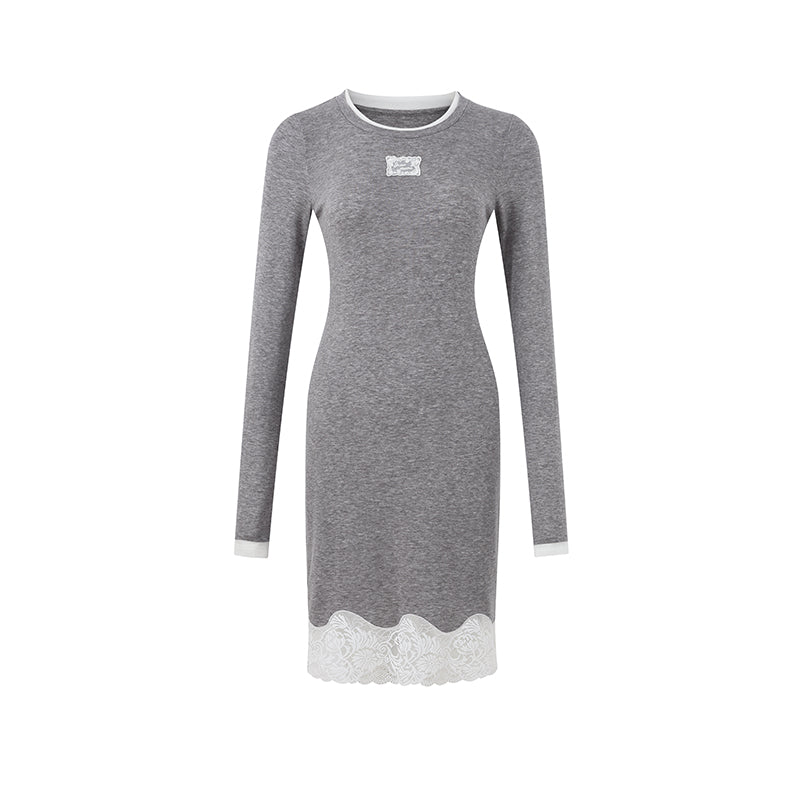 KNIT PATCHWORK LACE EMBROIDERED DRESS