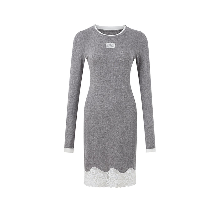 KNIT PATCHWORK LACE EMBROIDERED DRESS