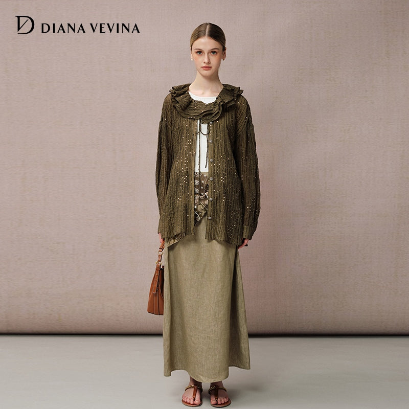 PRINTED KNOTTED LONG LINEN SKIRT