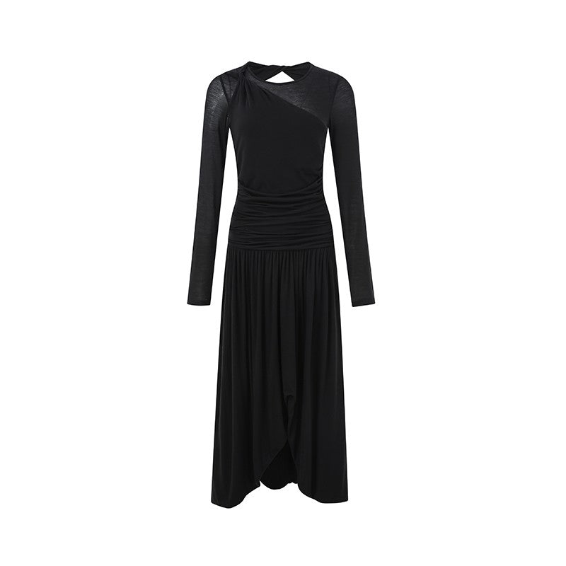 BLACK KNITTED LONG SLEEVE DRESS