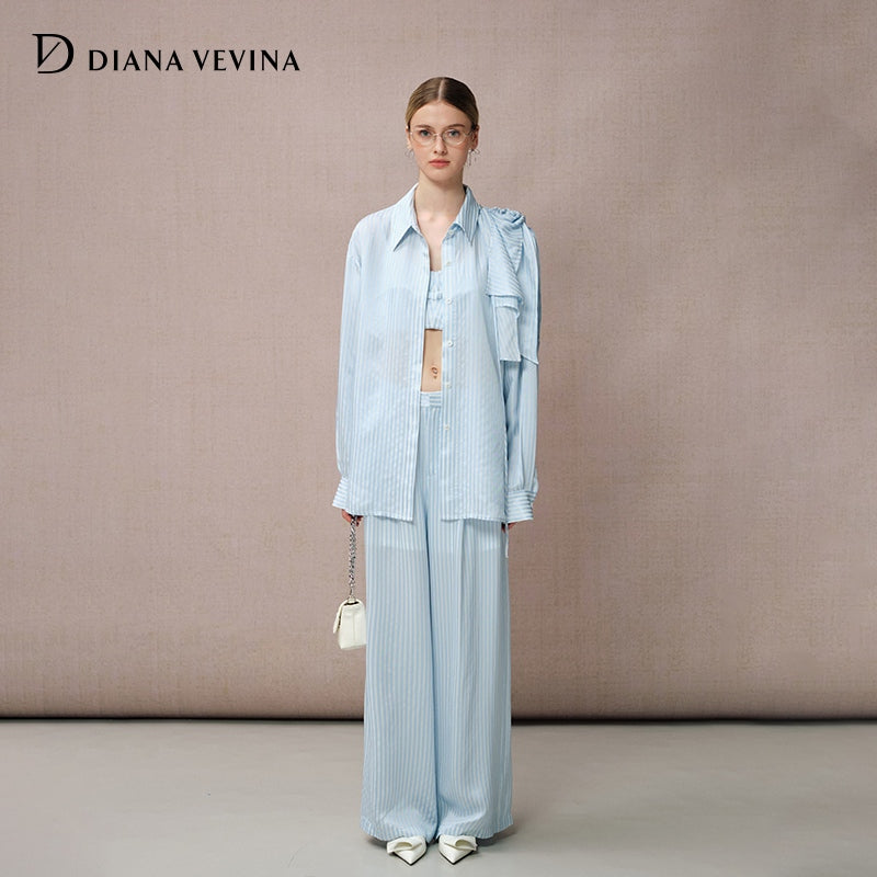BLUE ACETATE STRIPED PANTS