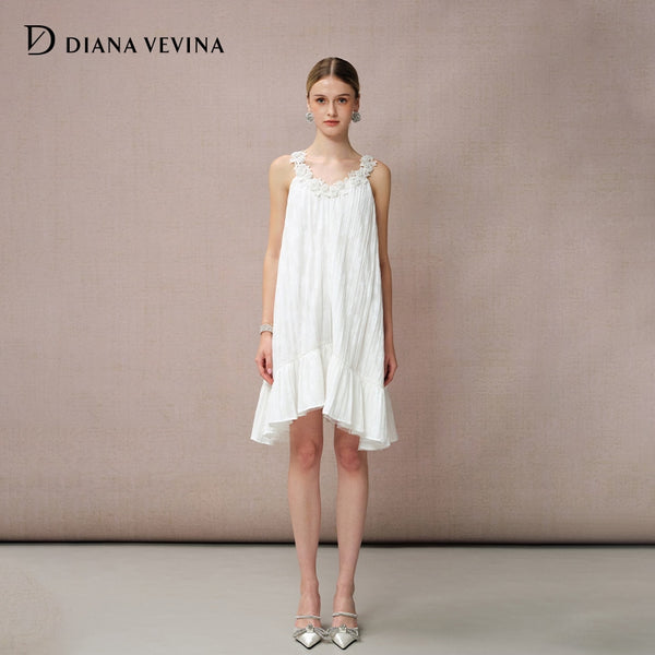 WHITE LACE TRIM CAMI DRESS