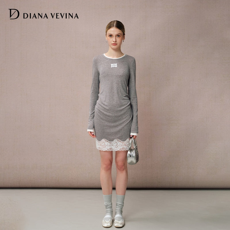 KNIT PATCHWORK LACE EMBROIDERED DRESS