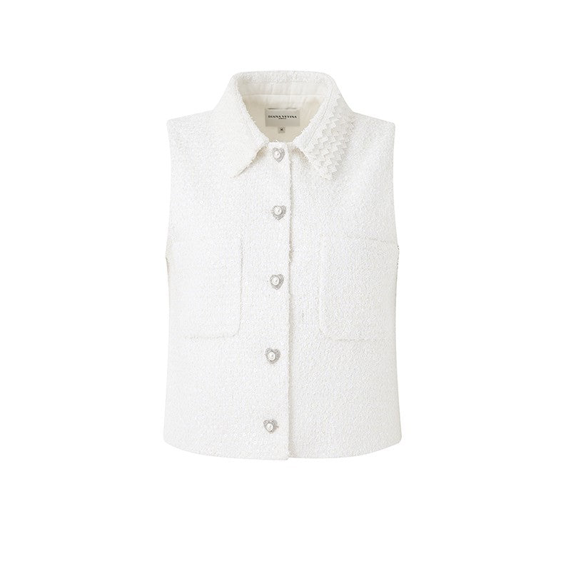 LACE COLLAR TWEED VEST