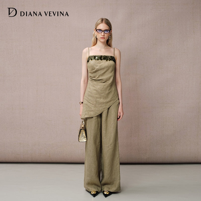 GREEN COTTON-LINEN PANTS