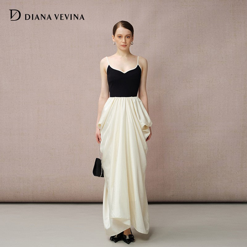 BLACK KNIT AND BEIGE CAMI DRESS