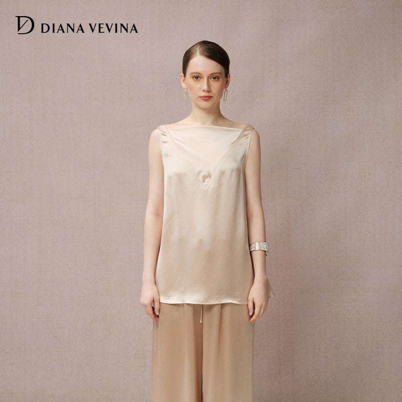 TWO-WAY ACETATE SLEEVELESS BLOUSE