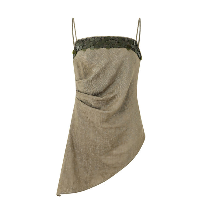 GREEN LINEN-COTTON CAMI TOP