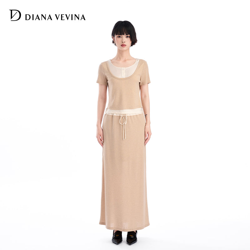 KNIT PATCHWORK ACETATE LONG SKIRT