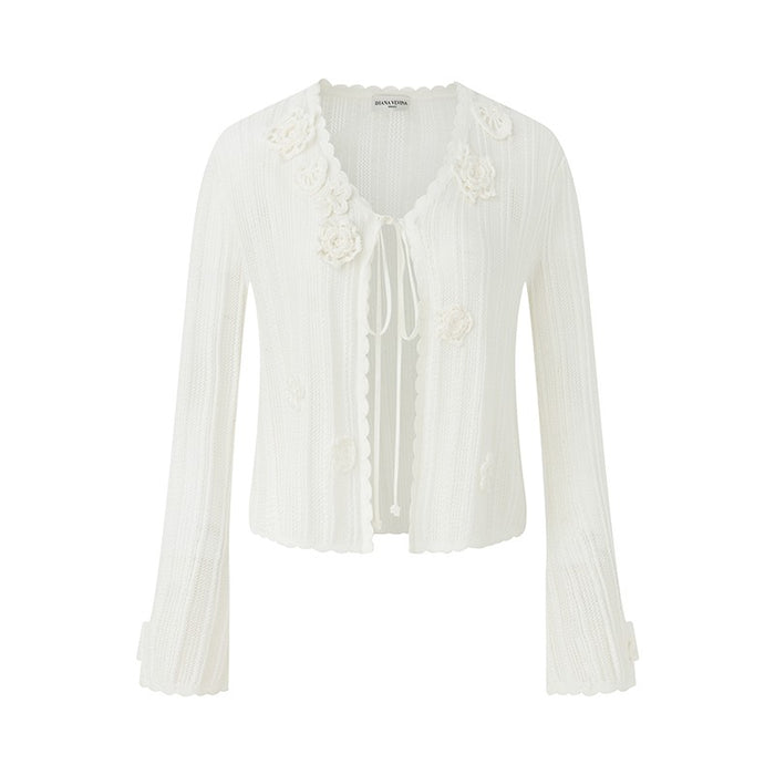 WHITE CROCHET LONG SLEEVE CARDIGAN