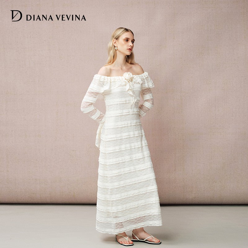 OFF-SHOULDER LACE LONG-SLEEVE DRESS