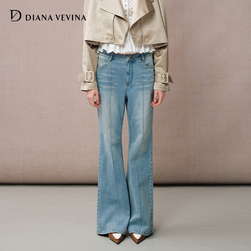 RHINESTONE FLARED DENIM PANTS