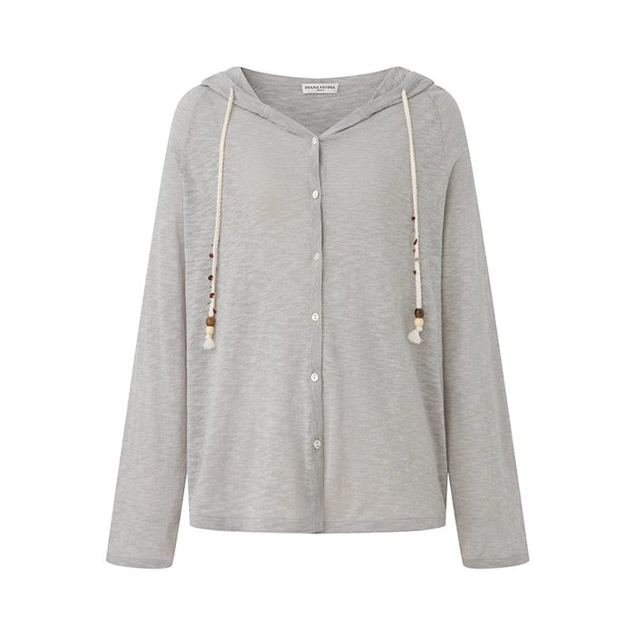 LIGHT GRAY SHEER KNIT HOODIE