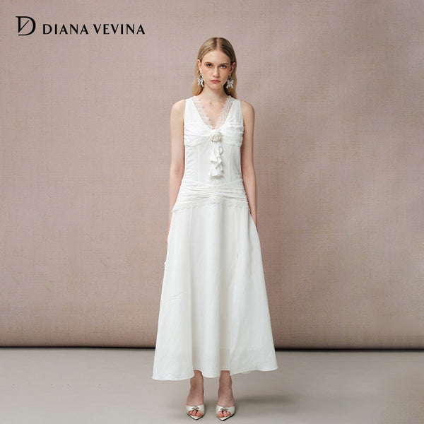 WHITE V-NECK SPLIT MAXI DRESS
