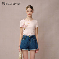PINK BUTTERFLY BEADED FLORAL T-SHIRT