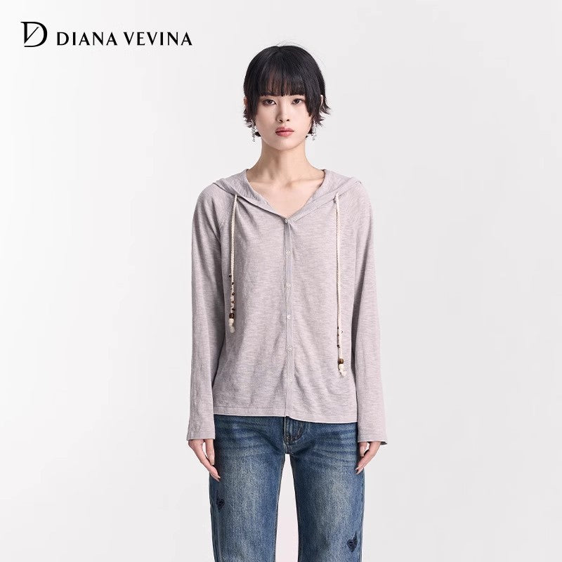 LIGHT GRAY SHEER KNIT HOODIE