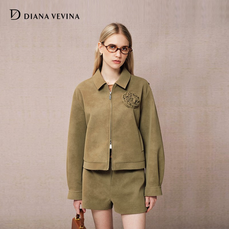 COFFEE BROWN FLOWER LEATHER JACKET