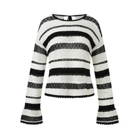 STRIPED EYELET KNIT TOP