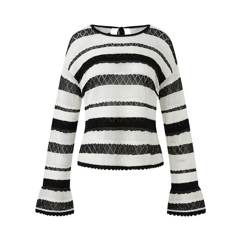 STRIPED EYELET KNIT TOP