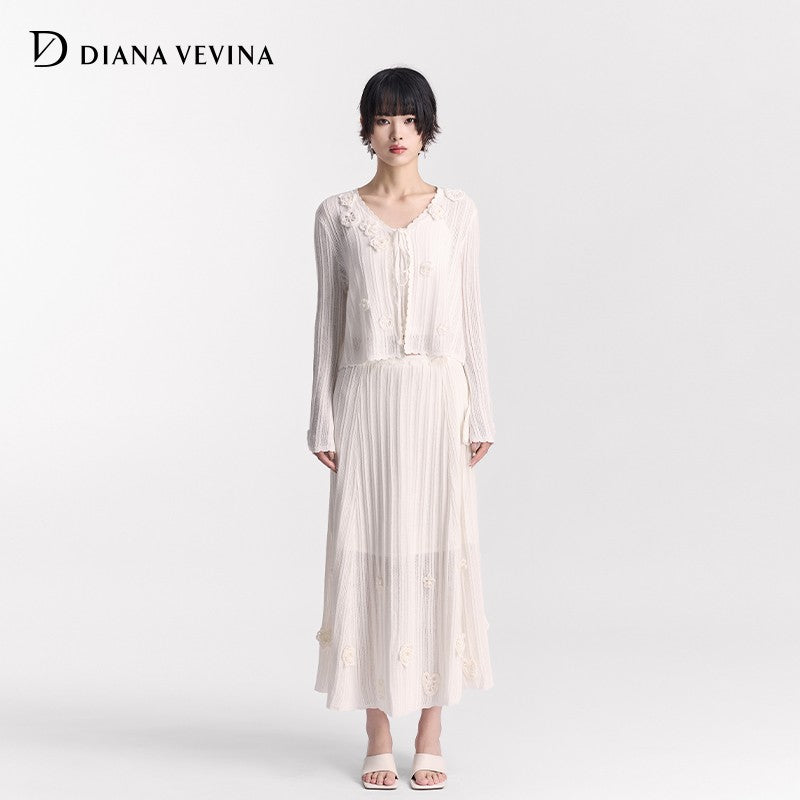 WHITE CROCHET LONG SLEEVE CARDIGAN