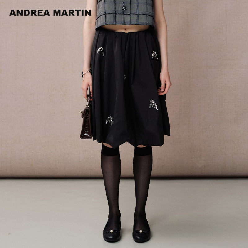 BLACK SEQUIN MIDI SKIRT