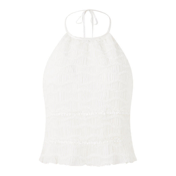 CHIFFON MESH RUCHED HALTER TOP