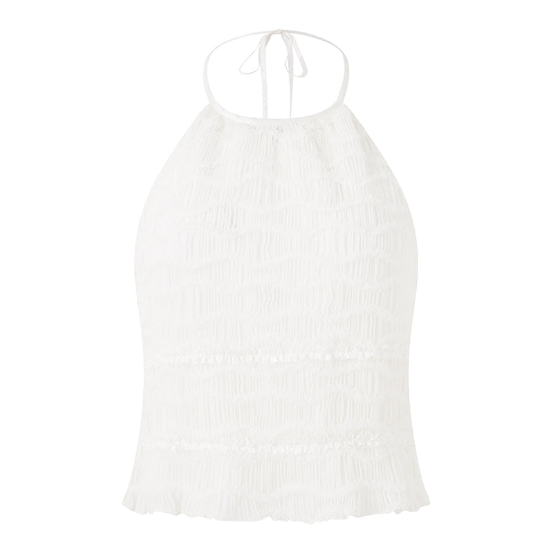 CHIFFON MESH RUCHED HALTER TOP