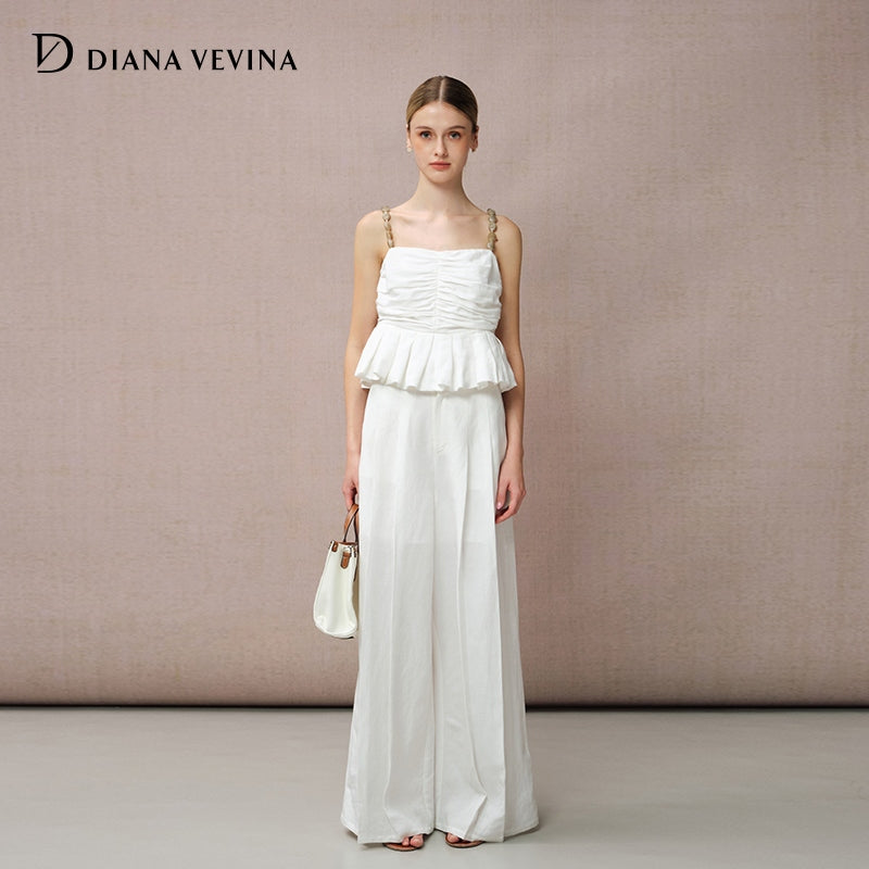 COTTON-LINEN WHITE WIDE-LEG PANTS