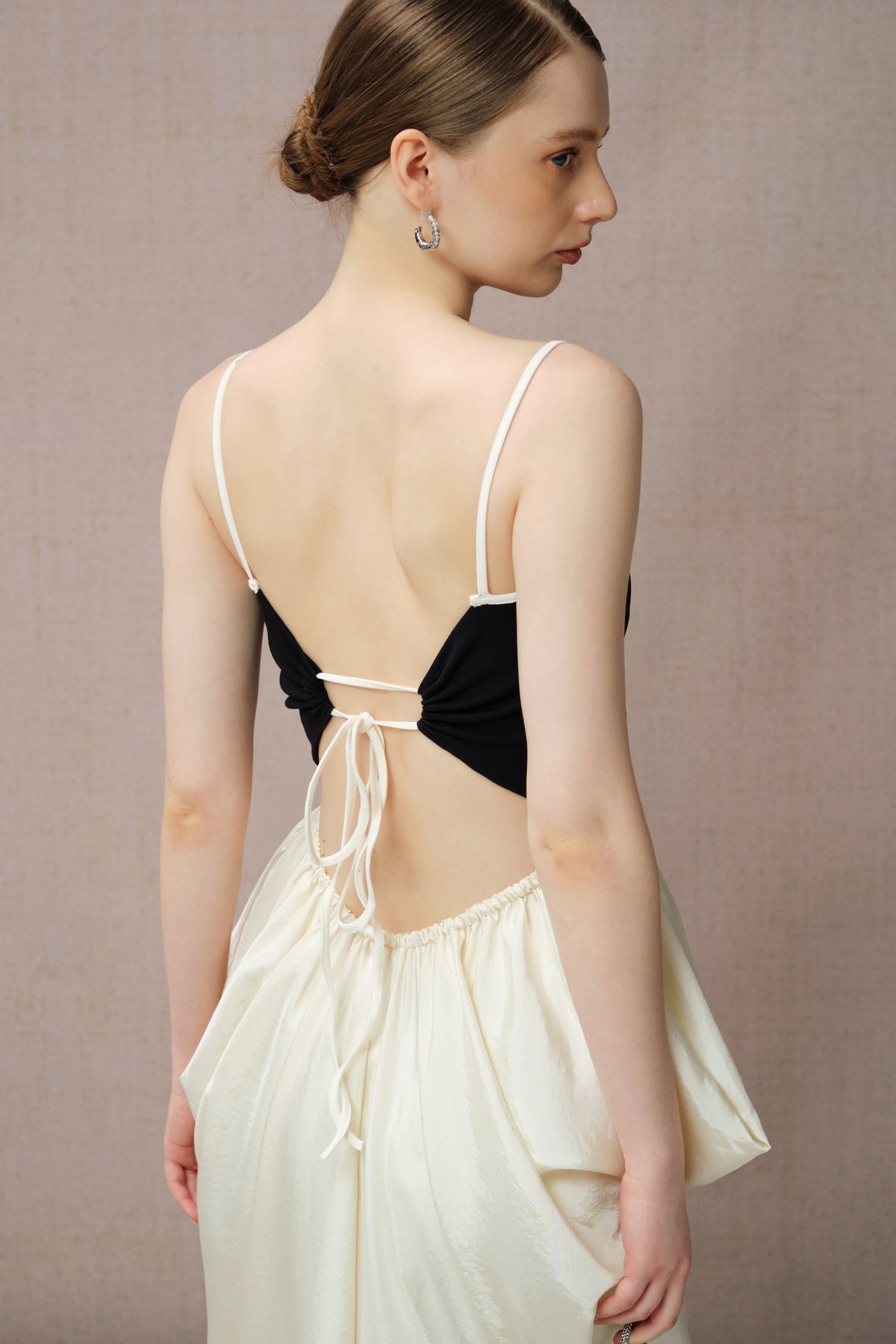 BLACK KNIT AND BEIGE CAMI DRESS