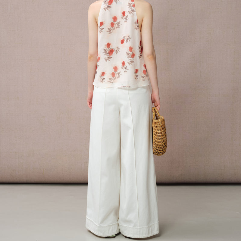 WHITE BELTED STRAIGHT-LEG WIDE PANTS