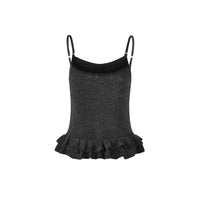 Bow Brooch Ruffle Trim Knit Cami Top