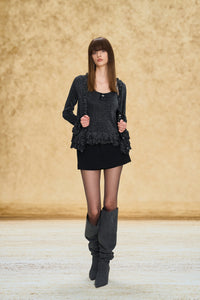 Bow Brooch Ruffle Trim Knit Cami Top