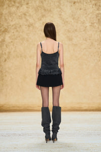 Bow Brooch Ruffle Trim Knit Cami Top