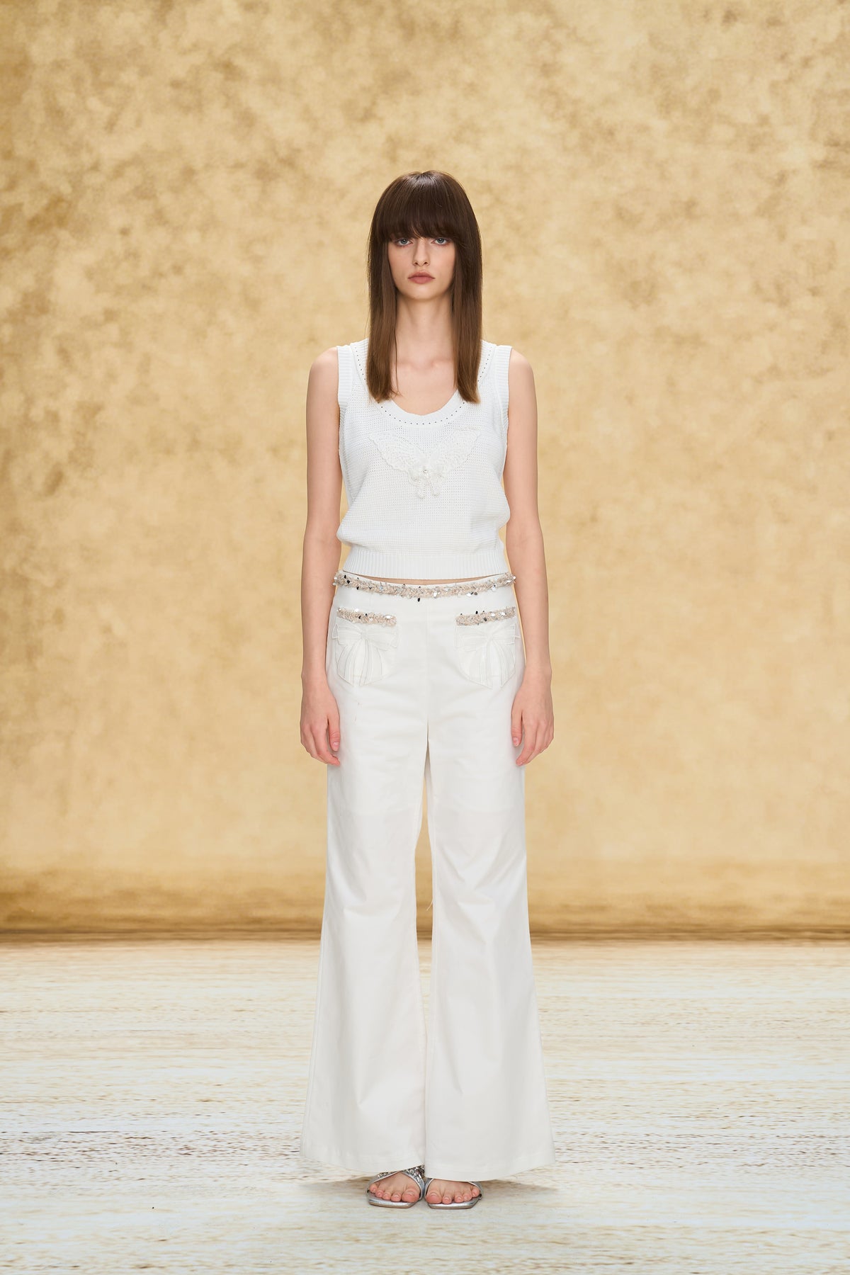 3D Butterfly Appliqué Knit Sweater Vest White
