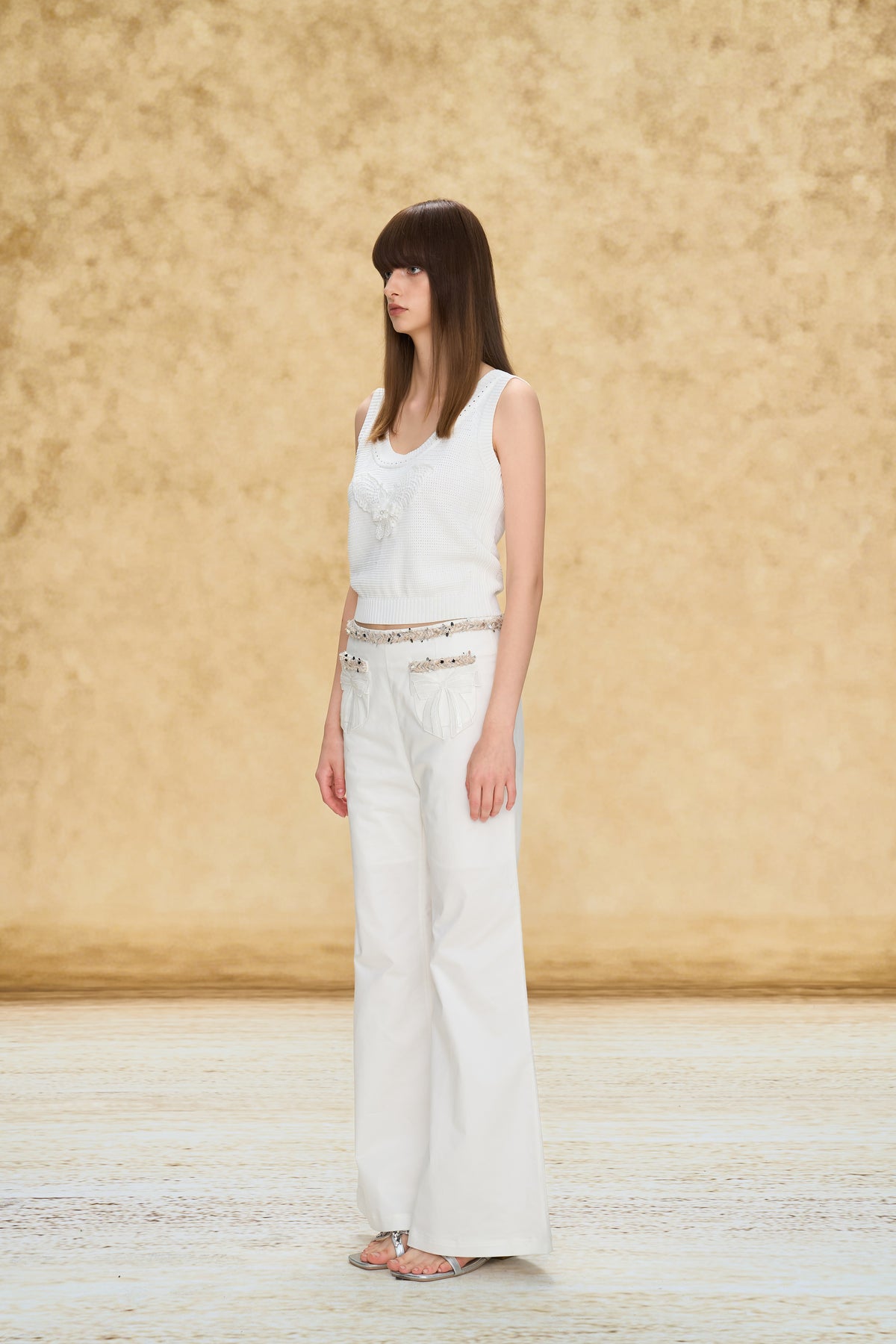 3D Butterfly Appliqué Knit Sweater Vest White
