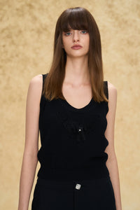 3D Butterfly Appliqué Knit Sweater Vest Black