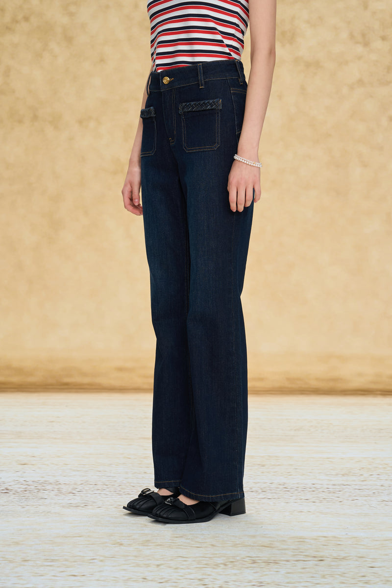 Braided Trim Stretch Micro Flare Jeans