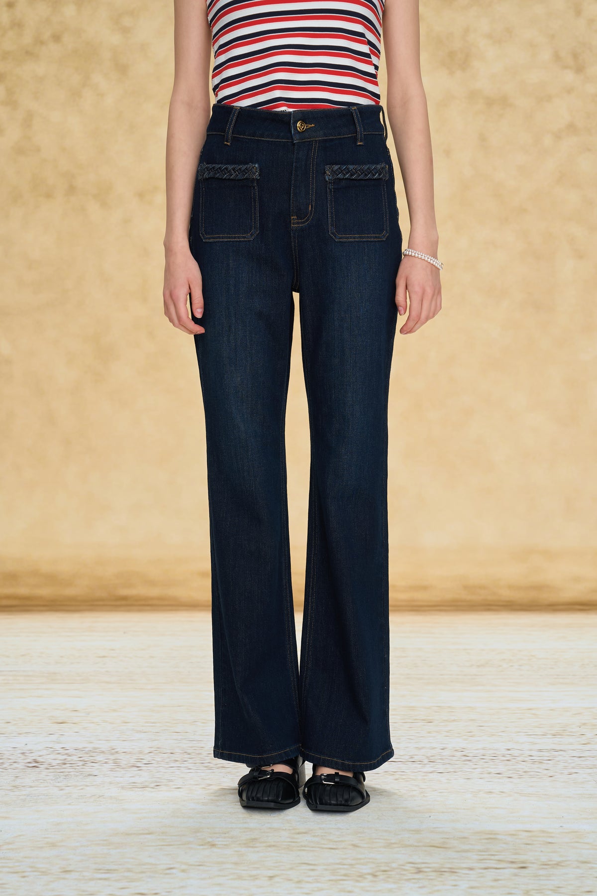 Braided Trim Stretch Micro Flare Jeans