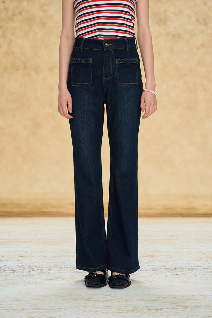 Braided Trim Stretch Micro Flare Jeans