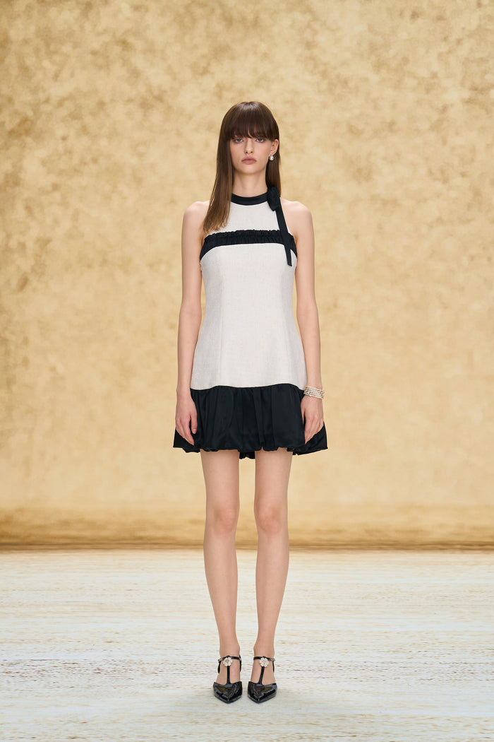 Colorblock Bubble Hem Halter Dress