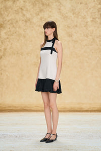Colorblock Bubble Hem Halter Dress